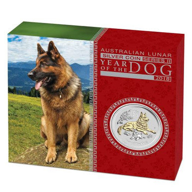2018 $1 Lunar Year of The Dog 1oz Silver Gilded Coin