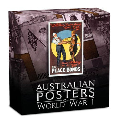 2018 $1 Australian Posters of World War I Peace Bonds 1oz Silver Coloured Proof Rectangle Shaped Coin