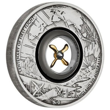 2019 $2 Centenary of The First Flight England To Australia 2oz Silver Rotating Antiqued Coin