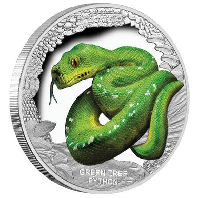 Tuvalu 2018 $1 Australia's Remarkable Reptile Green Tree Python 1oz Silver Coloured Proof Coin