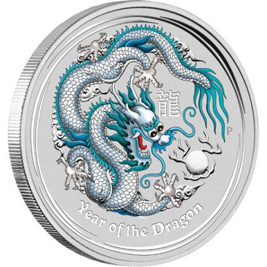 2012 $1 American Numismatic Association Philadelphia Lunar Year of The Dragon 1oz Silver Coloured Coin
