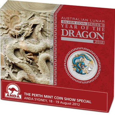 2012 $1 ANDA Sydney Show Lunar Year of The Dragon 1oz Silver Coloured Coin