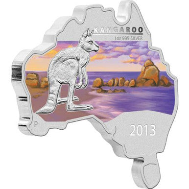 2013 $1 Australian Map Shaped Kangaroo 1oz Silver Coin