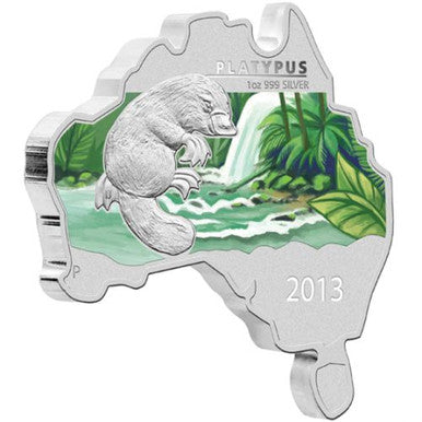 2013 $1 Australian Map Shaped Platypus 1oz Silver Coin