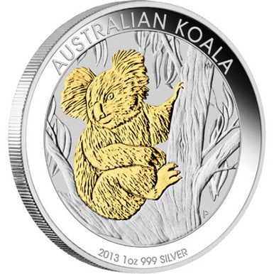 2013 $1 Australian Koala 1oz Silver Gilded Coin