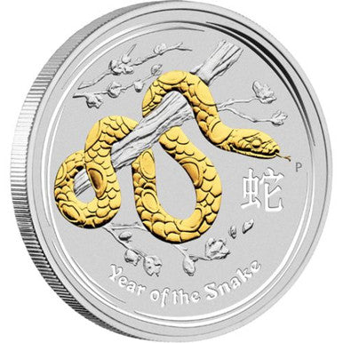 2013 $1 Lunar Snake 1oz Silver Gilded Coin