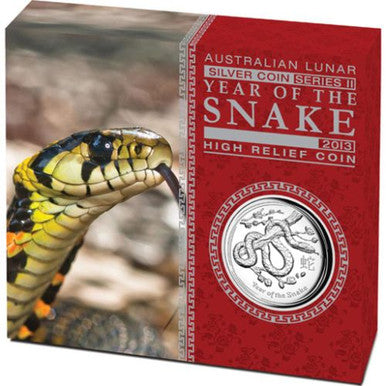 2013 $1 Lunar Year of The Snake 1oz Silver High Relief Proof Coin