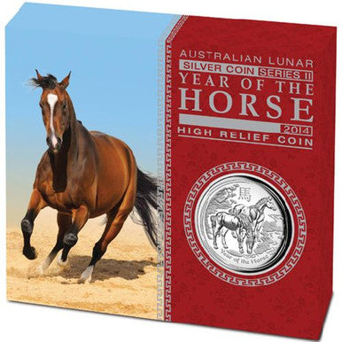 2014 $1 Lunar Year of The Horse 1oz Silver High Relief Proof Coin