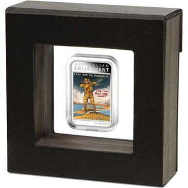 2014 $1 Australian Posters of World War I Enlistment 1oz Silver Coloured Proof Rectangle Shaped Coin