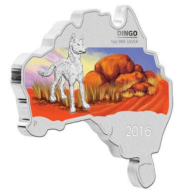 2016 $1 Australian Map Shaped Dingo 1oz Silver Coin