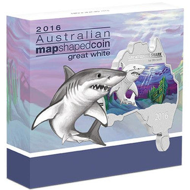 2016 $1 Australian Map Shaped Great White Shark 1oz Silver Coin