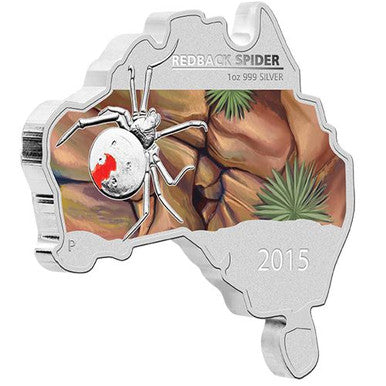 2015 $1 Australian Map Shaped Red Back Spider 1oz Silver Coin