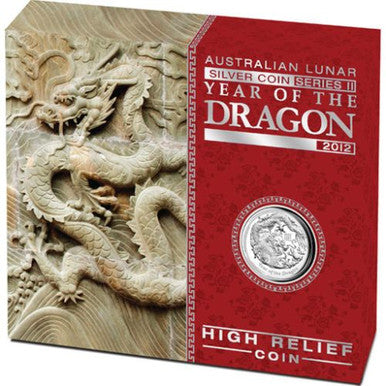 2012 $1 Lunar Year of The Dragon 1oz Silver High Relief Proof Coin