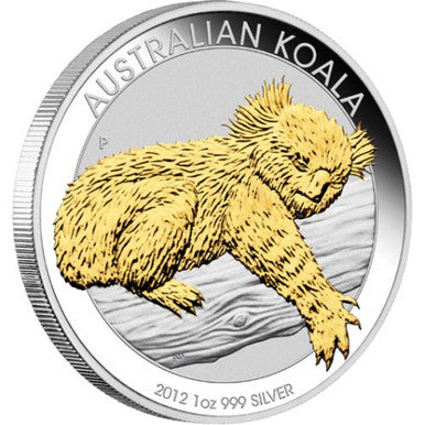 2012 $1 Australian Koala 1oz Silver Gilded Coin