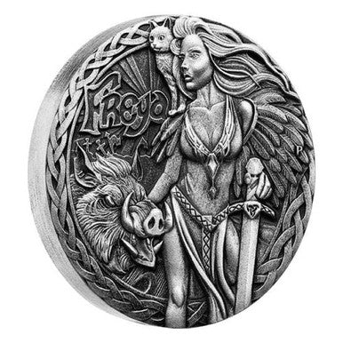 Tuvalu 2017 $2 Norse Goddesses Freya 2oz Silver Antiqued Coin