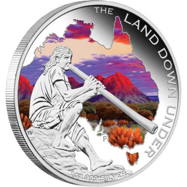 2013 $1 The Land Down Under Didgeridoo 1oz Silver Coloured Proof Coin