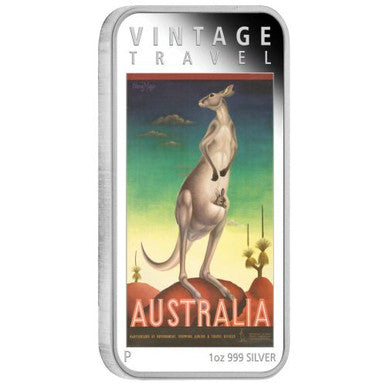 2014 $1 Vintage Travel Australia 1oz Silver Proof Rectangle Shaped Coin