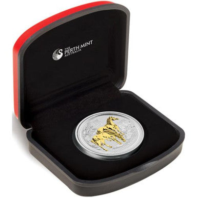 2014 $1 Lunar Year of The Horse 1oz Silver Gilded Coin