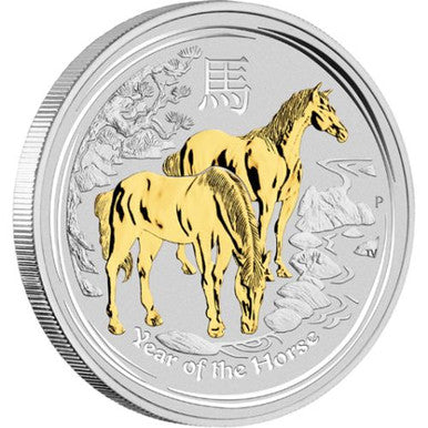 2014 $1 Lunar Year of The Horse 1oz Silver Gilded Coin