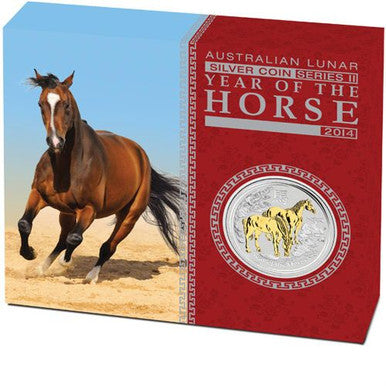 2014 $1 Lunar Year of The Horse 1oz Silver Gilded Coin