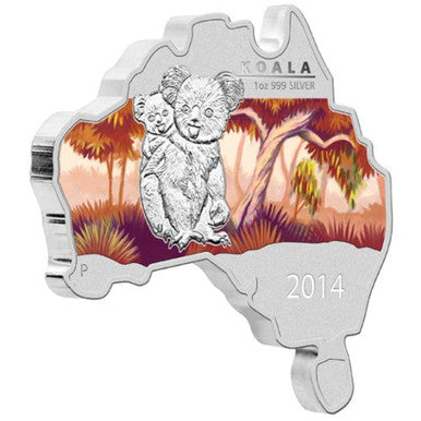 2014 $1 Australian Map Shaped Koala 1oz Silver Coin