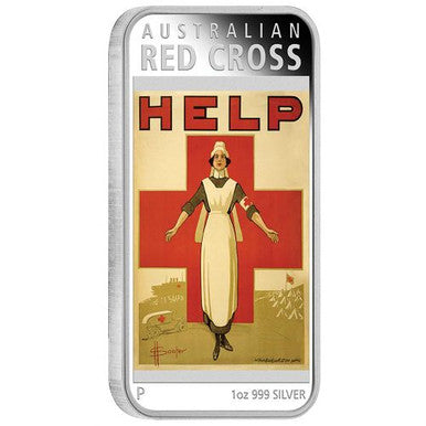2015 $1 Australian Posters of World War I Red Cross 1oz Silver Coloured Proof Rectangle Shaped Coin