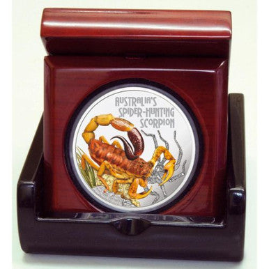 Tuvalu 2014 $1 Deadly and Dangerous Spider Hunting Scorpion 1oz Silver Coloured Proof Coin
