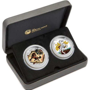 Tuvalu 2014 $1 Lunar Good Fortune Year of The Horse Wealth & Wisdom 1oz Silver Proof 2 Coin Set