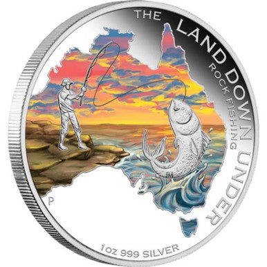 2014 $1 The Land Down Under Rock Fishing 1oz Silver Coloured Proof Coin