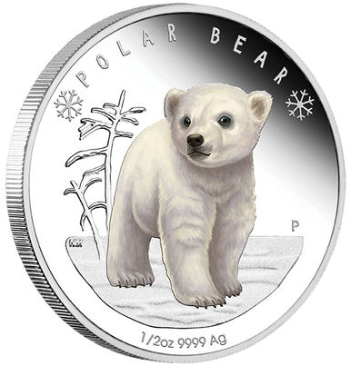 Tuvalu 2017 50c Polar Babies Polar Bear 1/2oz Silver Coloured Proof Coin