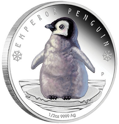 Tuvalu 2017 50c Polar Babies Emperor Penguin 1/2oz Silver Coloured Proof Coin