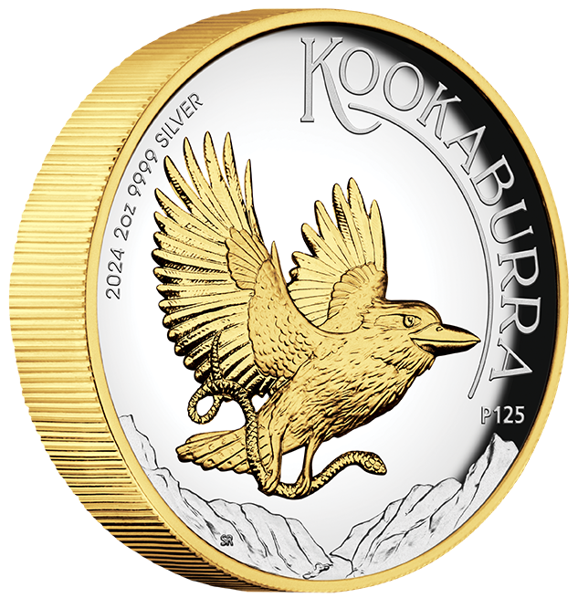 2024 $2 Australian Kookaburra Selectively Gold Plated 2oz Silver High Relief Proof Coin