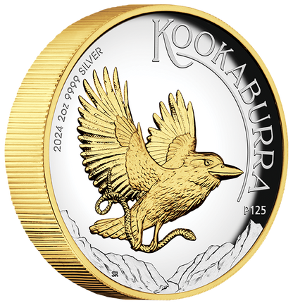 2024 $2 Australian Kookaburra Selectively Gold Plated 2oz Silver High Relief Proof Coin