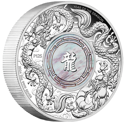 2024 $2 Double Dragon Mother of Pearl 2oz Silver Proof Coin