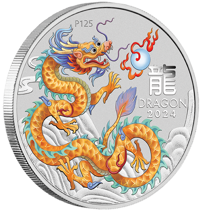 2024 $1 ANA Chicago Lunar Year of The Dragon Golden Dragon 1oz Silver Coloured Uncirculated Coin