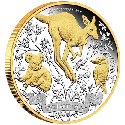 2024 $2 The Perth Mint's 125th Anniversary 2oz Silver Gilded Proof Coin