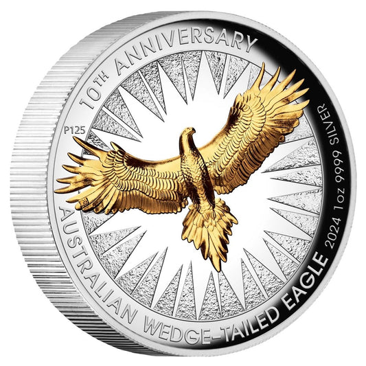 2024 $1 Australian Wedge-Tailed Eagle 10th Anniversary 1oz Silver Gilded High Relief Proof Coin