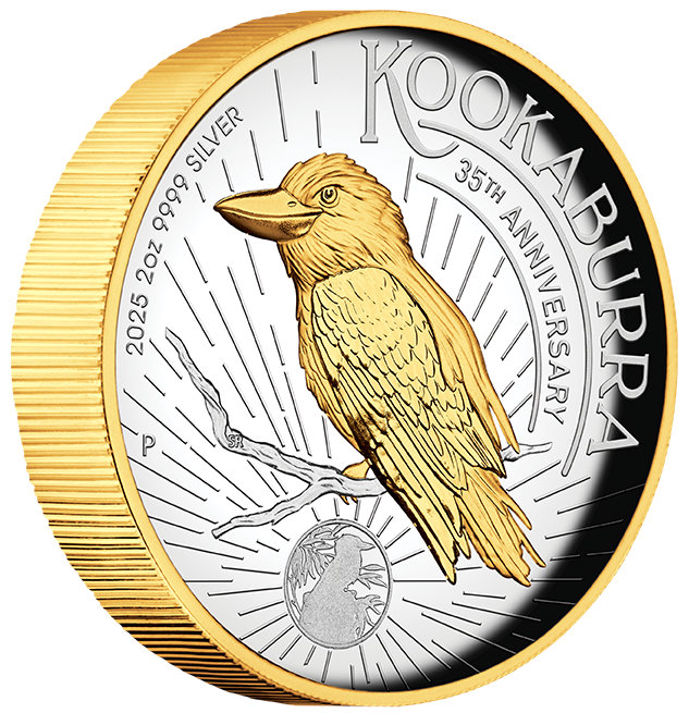 2025 $2 Australian Kookaburra 35th Anniversary Selectively Gold Plated 2oz Silver High Relief Proof Coin