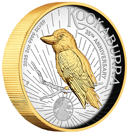 2025 $2 Australian Kookaburra 35th Anniversary Selectively Gold Plated 2oz Silver High Relief Proof Coin