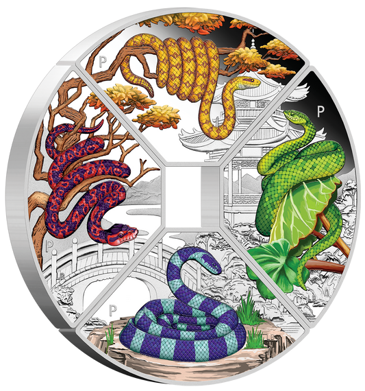 Tuvalu 2025 $1 Lunar Year of The Snake 1oz Silver Coloured Proof 4 Coin Quadrant Set