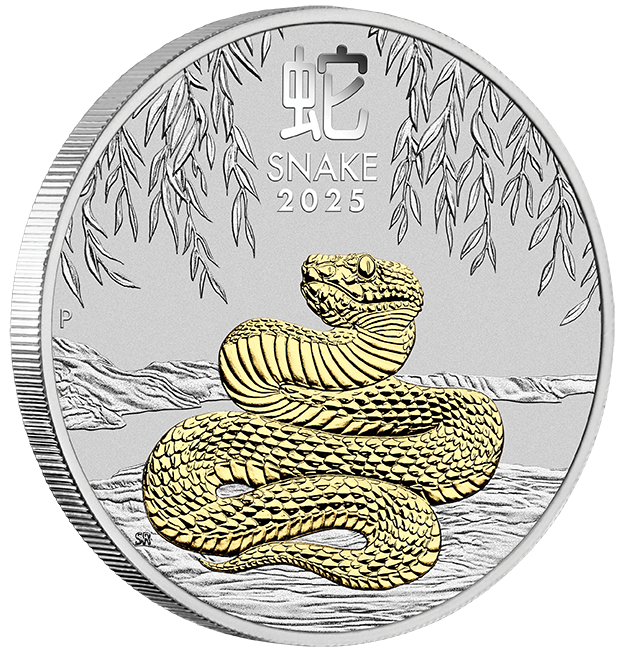 2025 $1 Lunar Year of The Snake 1oz Silver Gilded Coin