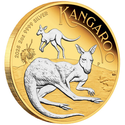 2025 $2 Australian Kangaroo 2oz Silver Reverse Gilded Coin