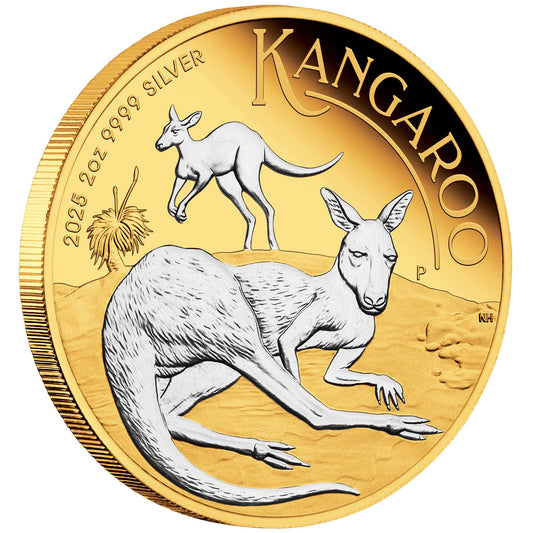 2025 $2 Australian Kangaroo 2oz Silver Reverse Gilded Coin