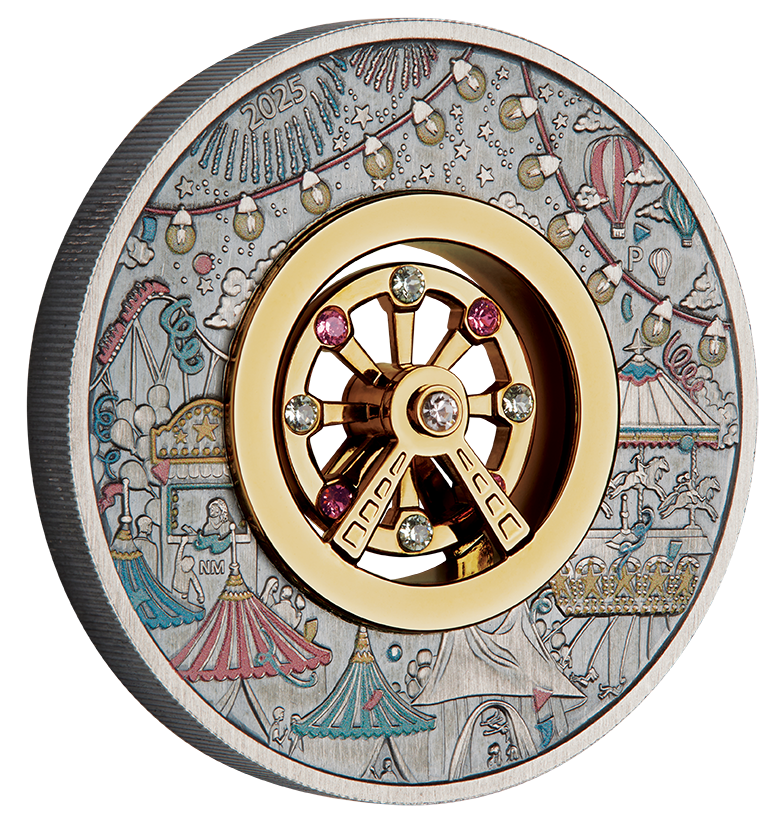 Tuvalu 2025 $2 Ferris Wheel 2oz Silver Antiqued Coloured Coin