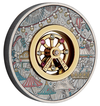 Tuvalu 2025 $2 Ferris Wheel 2oz Silver Antiqued Coloured Coin
