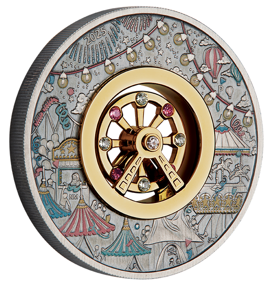 Tuvalu 2025 $2 Ferris Wheel 2oz Silver Antiqued Coloured Coin