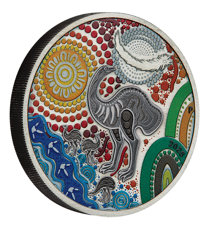 2025 $2 Australian Emu Utingat 2oz Silver Coloured Antiqued Coin