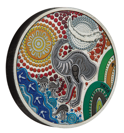 2025 $2 Australian Emu Utingat 2oz Silver Coloured Antiqued Coin