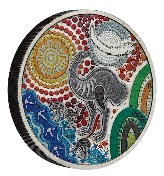 2025 $2 Australian Emu Utingat 2oz Silver Coloured Antiqued Coin
