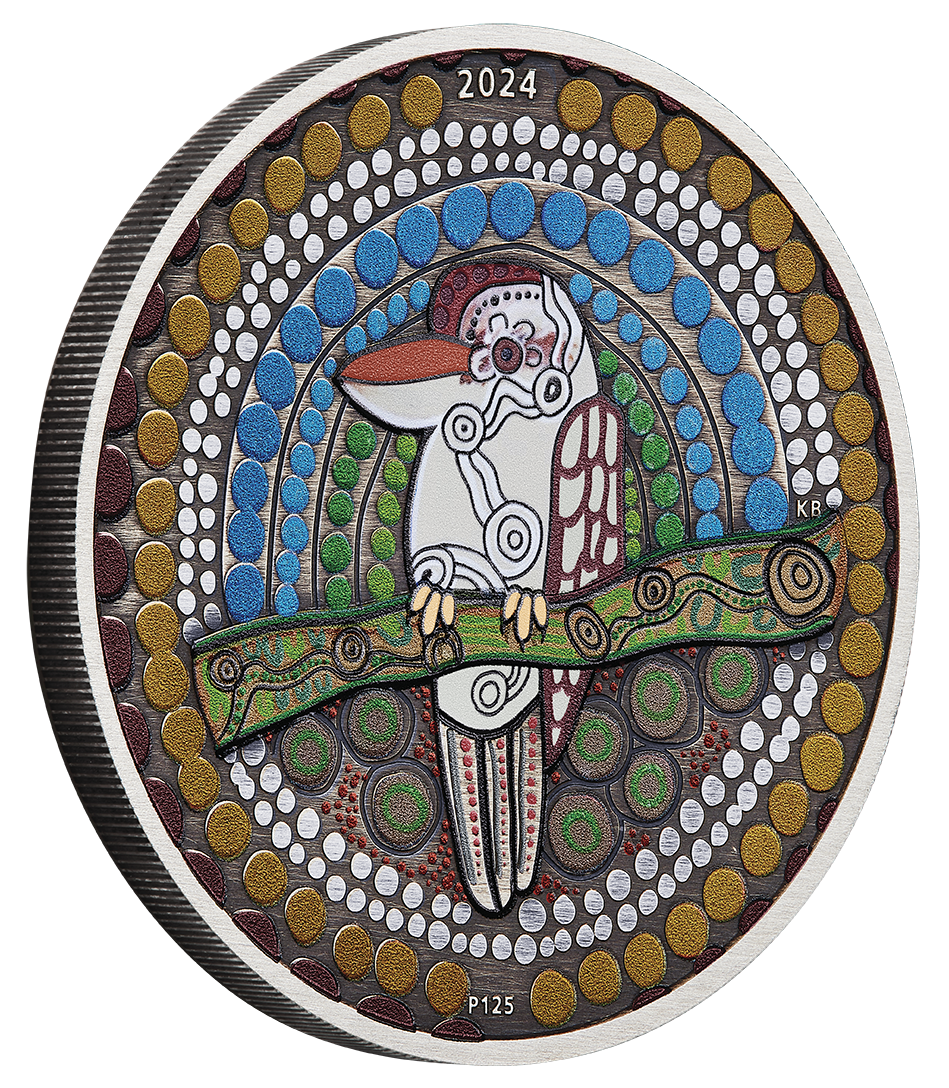 2024 $2 Australian Kookaburra Kaa Kaa 2oz Silver Coloured Antiqued Coin
